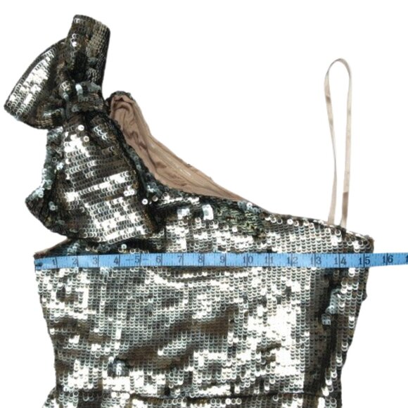 Anthropologie Maeve One-Shoulder Sequin Mini Dress Gold Size 2 - Picture 6 of 14